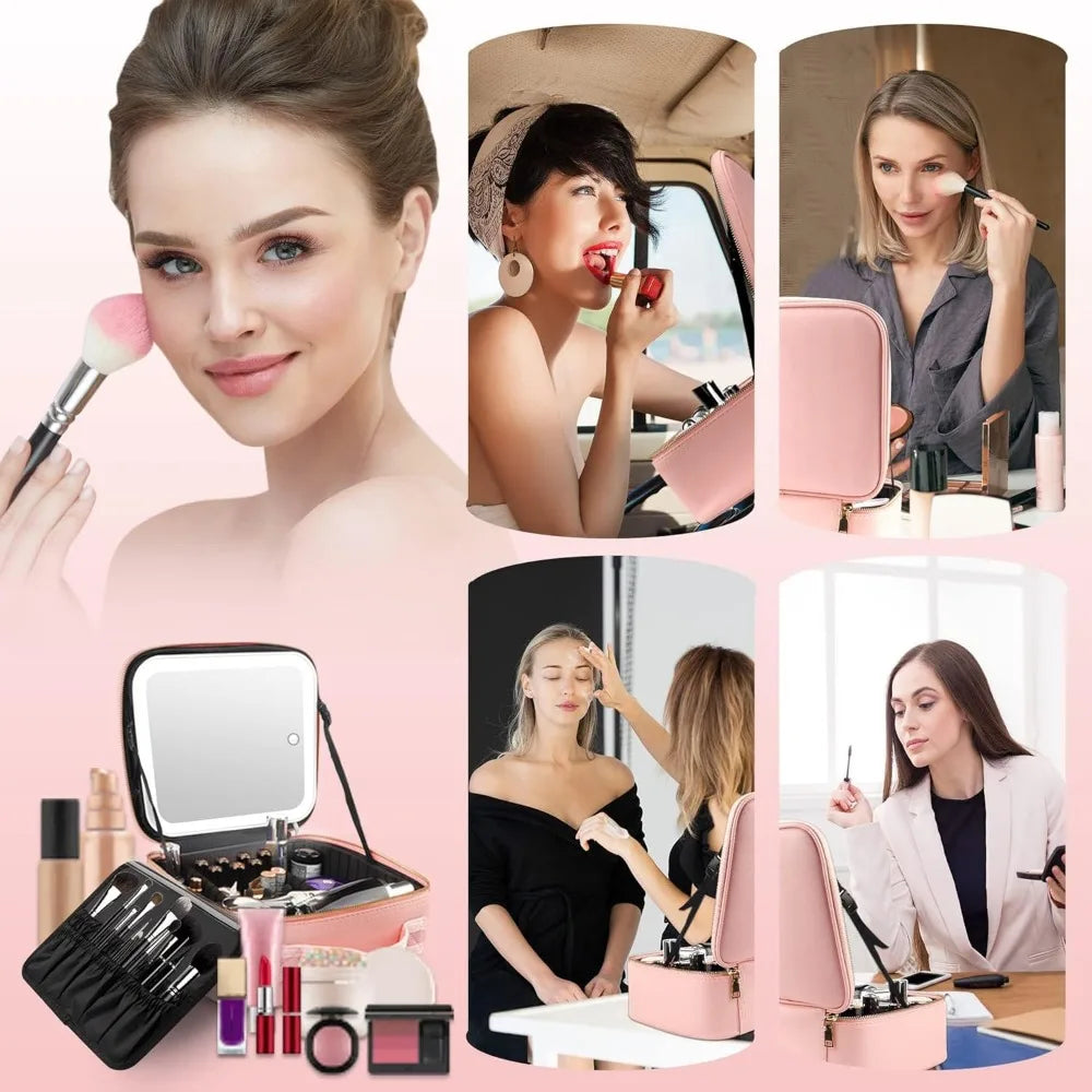 Bolso de Maquillaje para Viajes con Luces LED y Divisores Ajustables