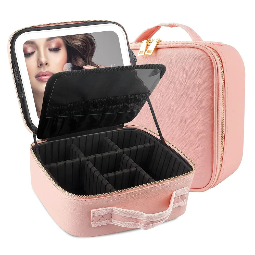 Bolso de Maquillaje para Viajes con Luces LED y Divisores Ajustables