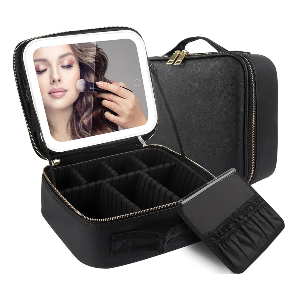 Bolso de Maquillaje para Viajes con Luces LED y Divisores Ajustables