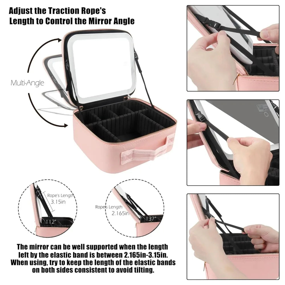 Bolso de Maquillaje para Viajes con Luces LED y Divisores Ajustables