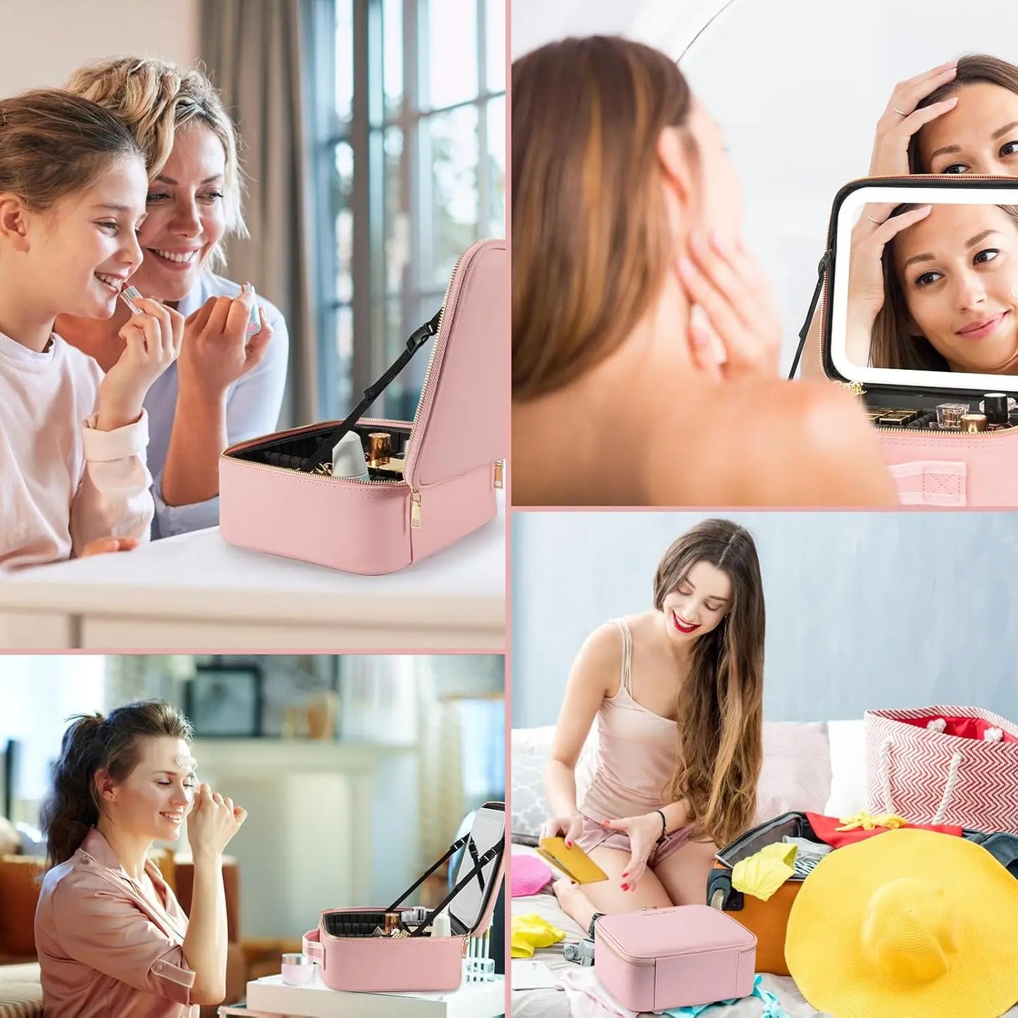 Bolso de Maquillaje para Viajes con Luces LED y Divisores Ajustables