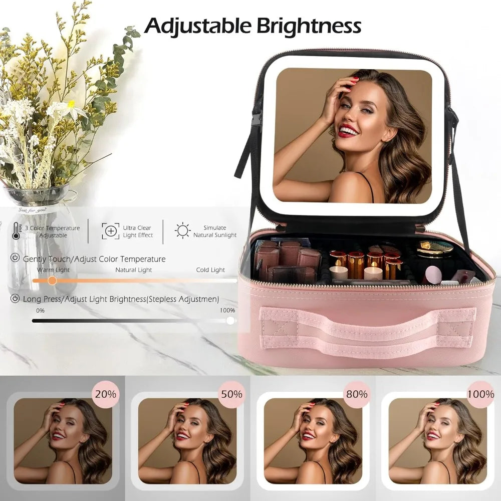 Bolso de Maquillaje para Viajes con Luces LED y Divisores Ajustables
