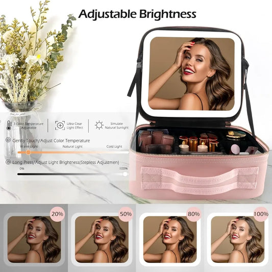 Bolso de maquillaje con espejo LED