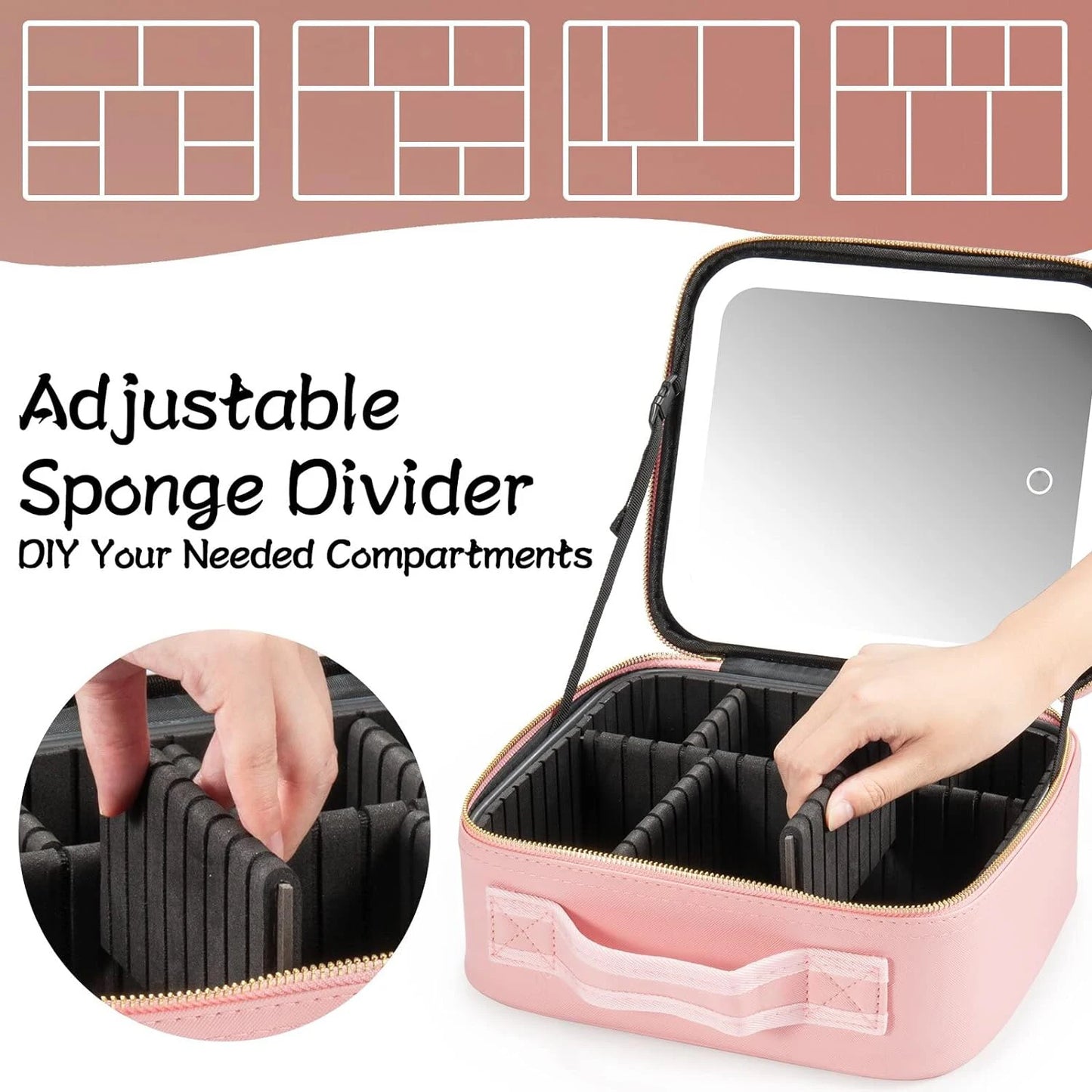Bolso de Maquillaje para Viajes con Luces LED y Divisores Ajustables