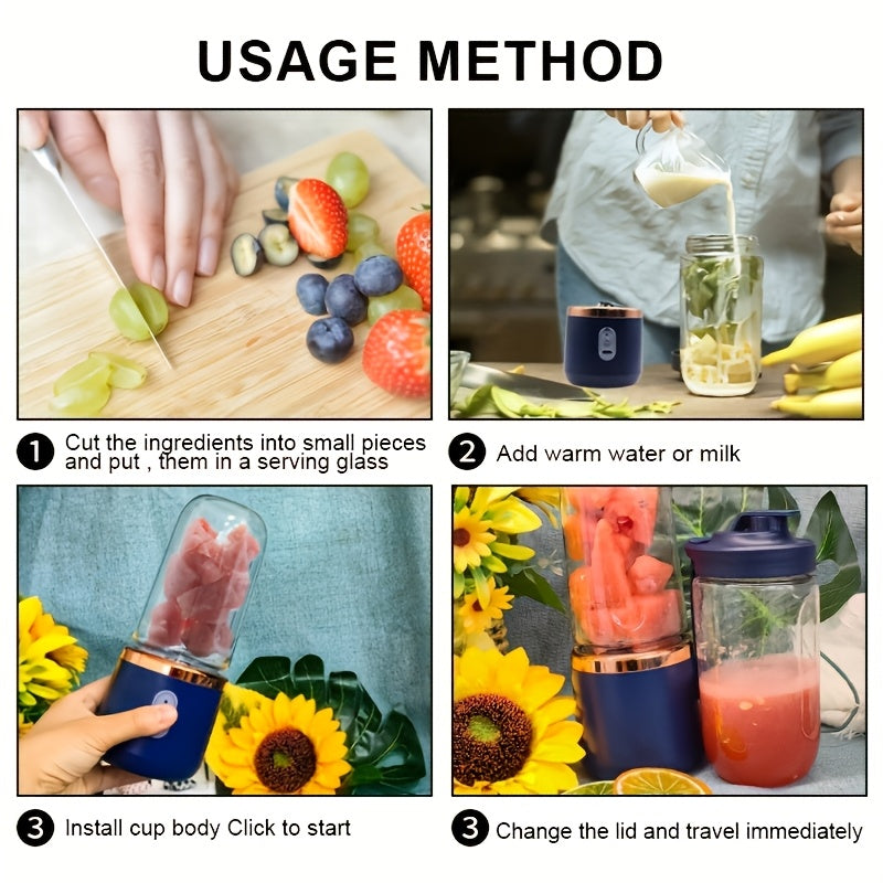 🥤 Licuadora Portátil 2 en 1 Recargable – Vaso Compacto de Grado Alimenticio con 6 Cuchillas de Acero Inoxidable y Carga USB